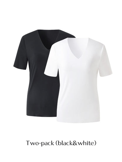 İkili Paket (Siyah Beyaz) Modal V Yaka Unisex Tişört