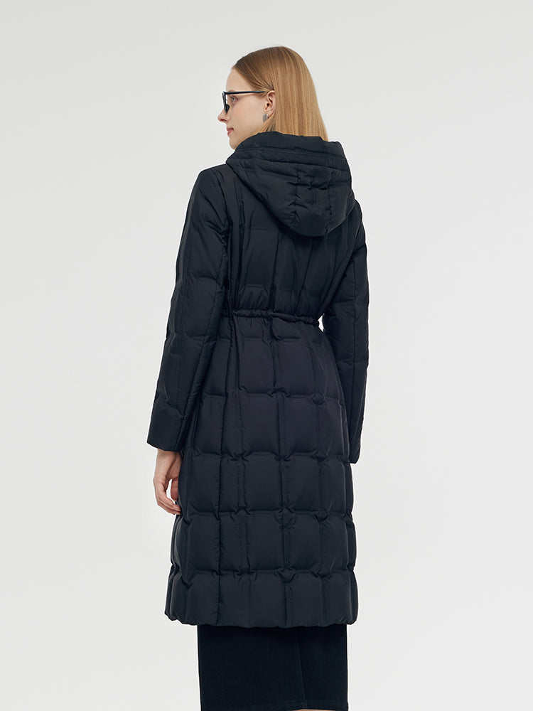 Longline Kapüşonlu Kaz Tüyü Mont