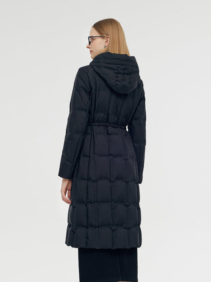 Longline Kapüşonlu Kaz Tüyü Mont