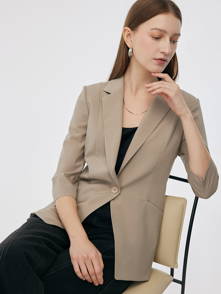 Makinede Yıkanabilir Yün Karışımlı Kadın Tek Düğme Blazer
