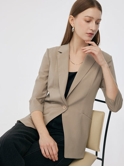 Makinede Yıkanabilir Yün Karışımlı Kadın Tek Düğme Blazer