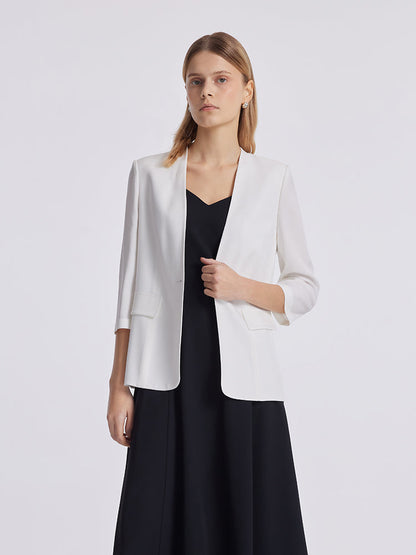 Asetat 3/4 Kollu Tek Düğme Kadın Blazer