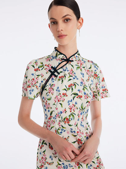 İpek Yırtmaçlı Cheongsam Qipao Midi Elbise