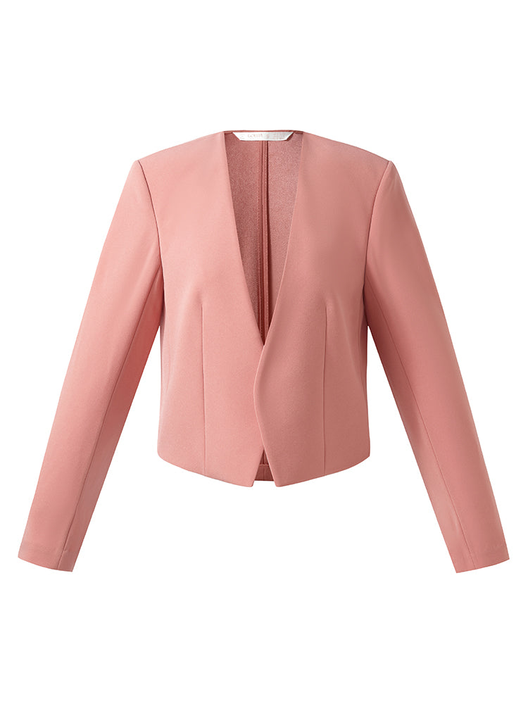 Asetat Yakasız Kadın Crop Blazer