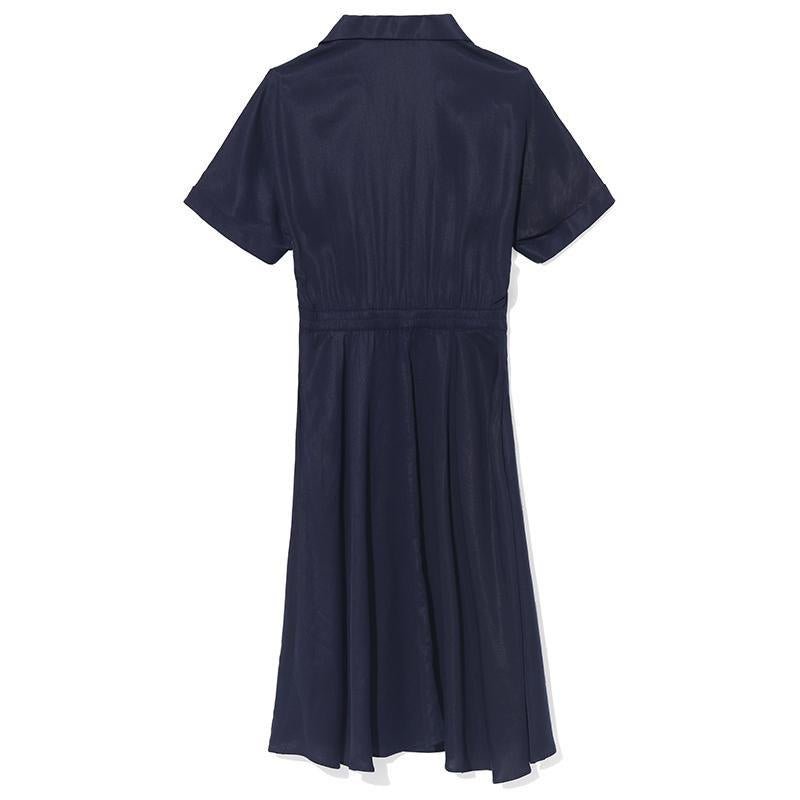 Tencel Asimetrik Tek Düğme Midi Elbise