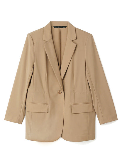 Açık Deve İpek Yün Pileli Kadın Blazer