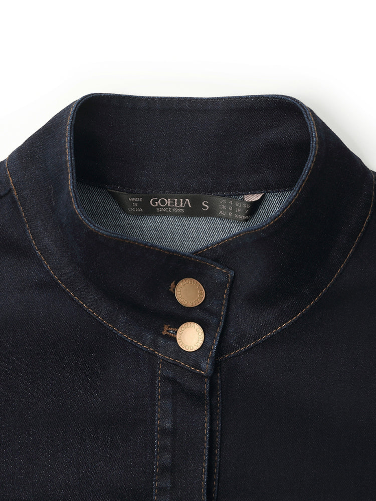 Dik Yaka Denim Kadın Crop Ceket