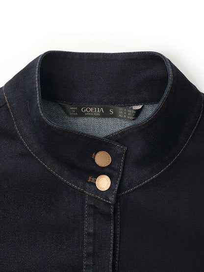 Dik Yaka Denim Kadın Crop Ceket