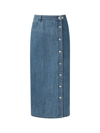 %100 Pamuk Denim Simli Ayarlanabilir Bel Kadın Etek