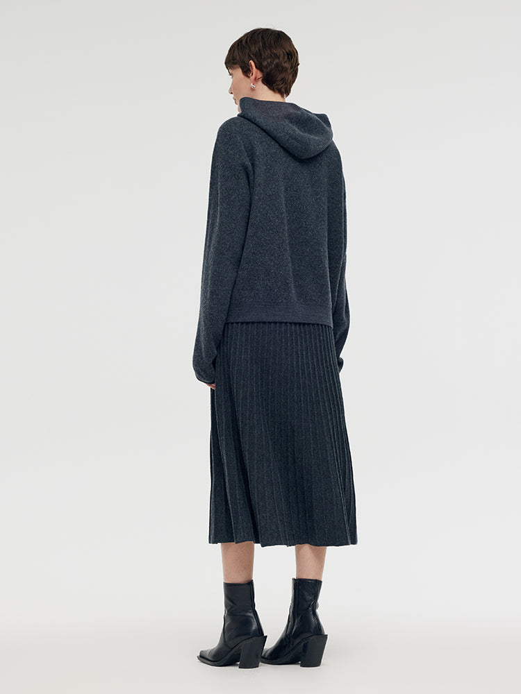 %100 Fırçalanmış Yün Fermuarlı Unisex Kapüşonlu Üst