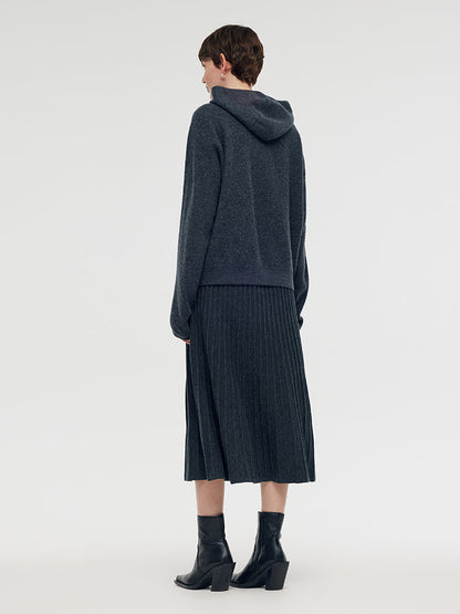 %100 Fırçalanmış Yün Fermuarlı Unisex Kapüşonlu Üst