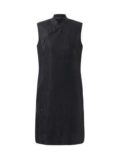 Xiang Yun İpek Asimetrik Etek Kadın Qipao Mini Elbise