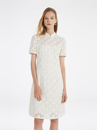 Ajur Hakim Yaka Kadın Qipao Mini Elbise