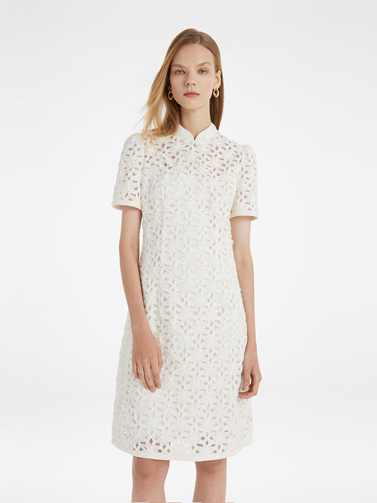 Ajur Hakim Yaka Kadın Qipao Mini Elbise
