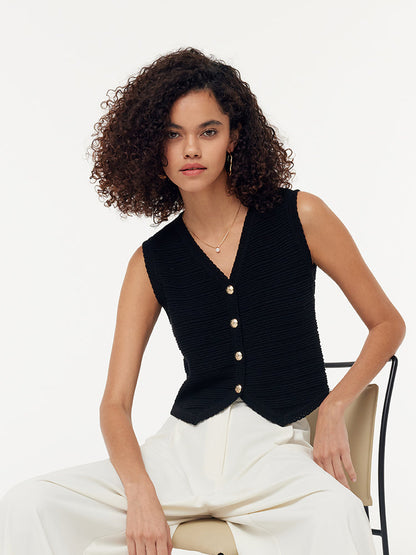 V Yaka Slim Fit Kadın Triko Yelek