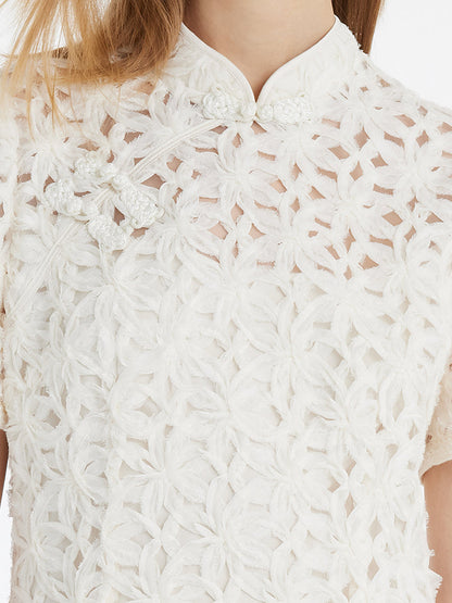 Ajur Hakim Yaka Kadın Qipao Mini Elbise