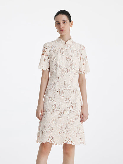 Dantel Çiçek Şekilli Ajur Cheongsam Kadın Qipao Mini Elbise Çanta