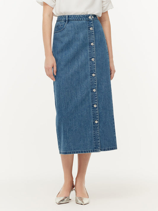 %100 Pamuk Denim Simli Ayarlanabilir Bel Kadın Etek