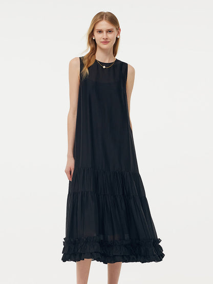 Tencel Kadın Katlı Yelek Midi Elbise Slip Elbise Ve Kemerli