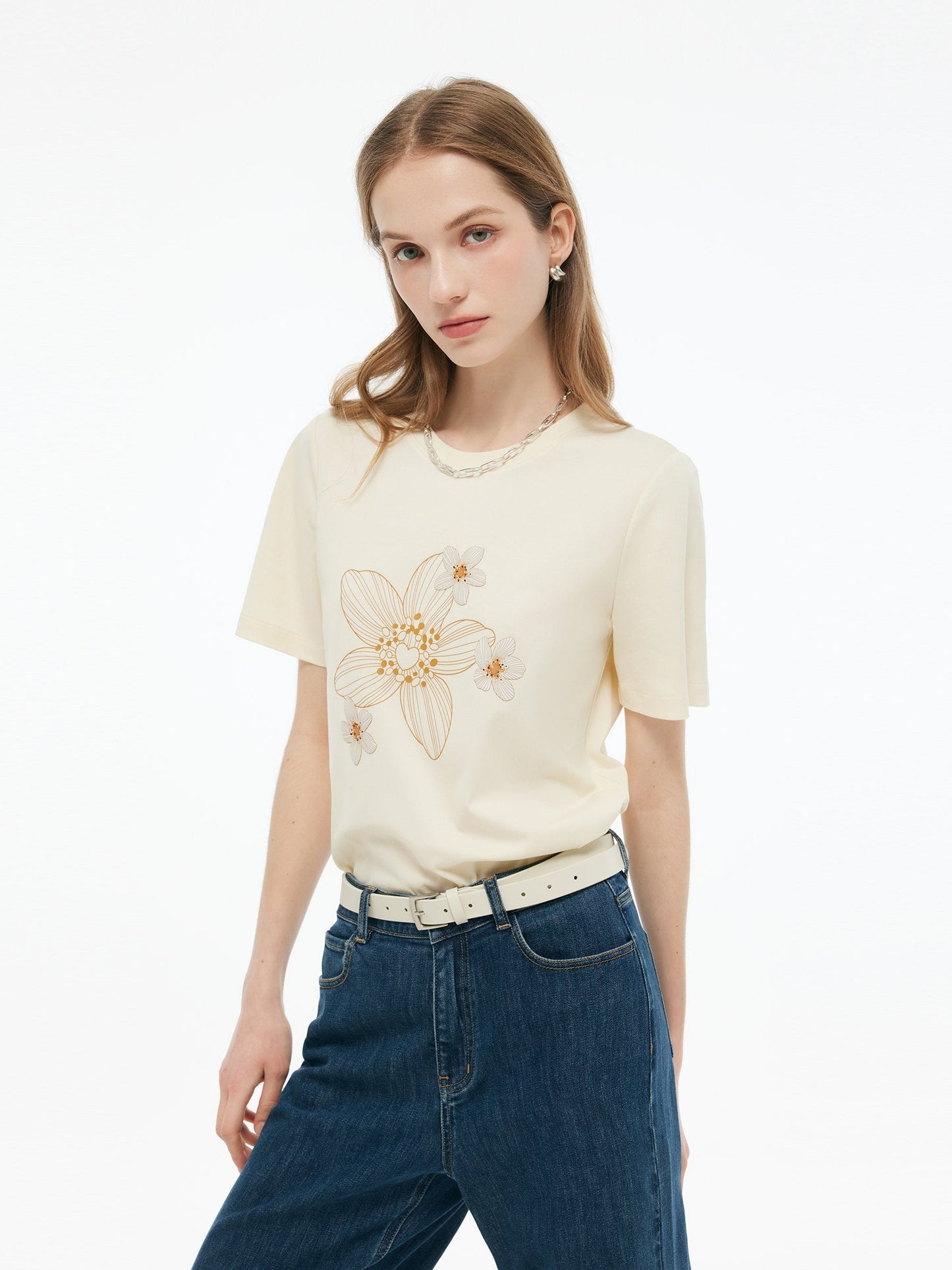 Çiçek Desenli Kadın Örgü T-Shirt