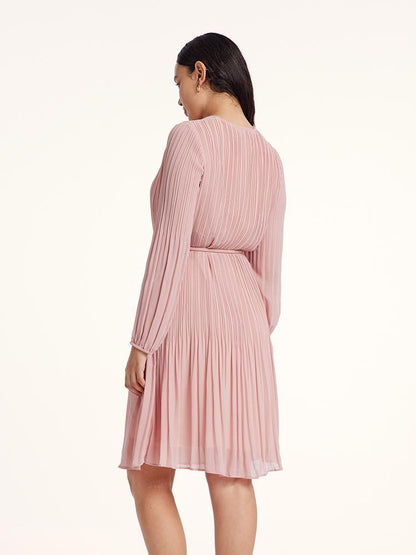 Pembe Dantelli Kemerli Midi Elbise