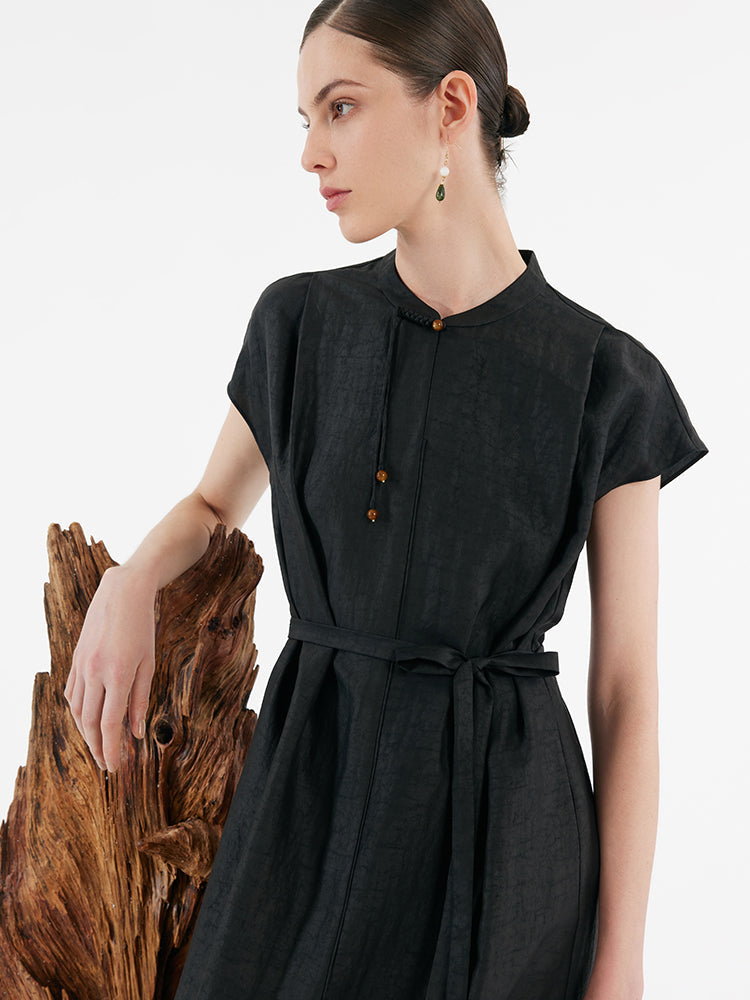 Xiang Yun İpek Yırtmaçlı Cheongsam Kadın Qipao Maxi Elbise Kemerli