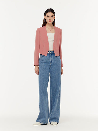 Asetat Yakasız Kadın Crop Blazer