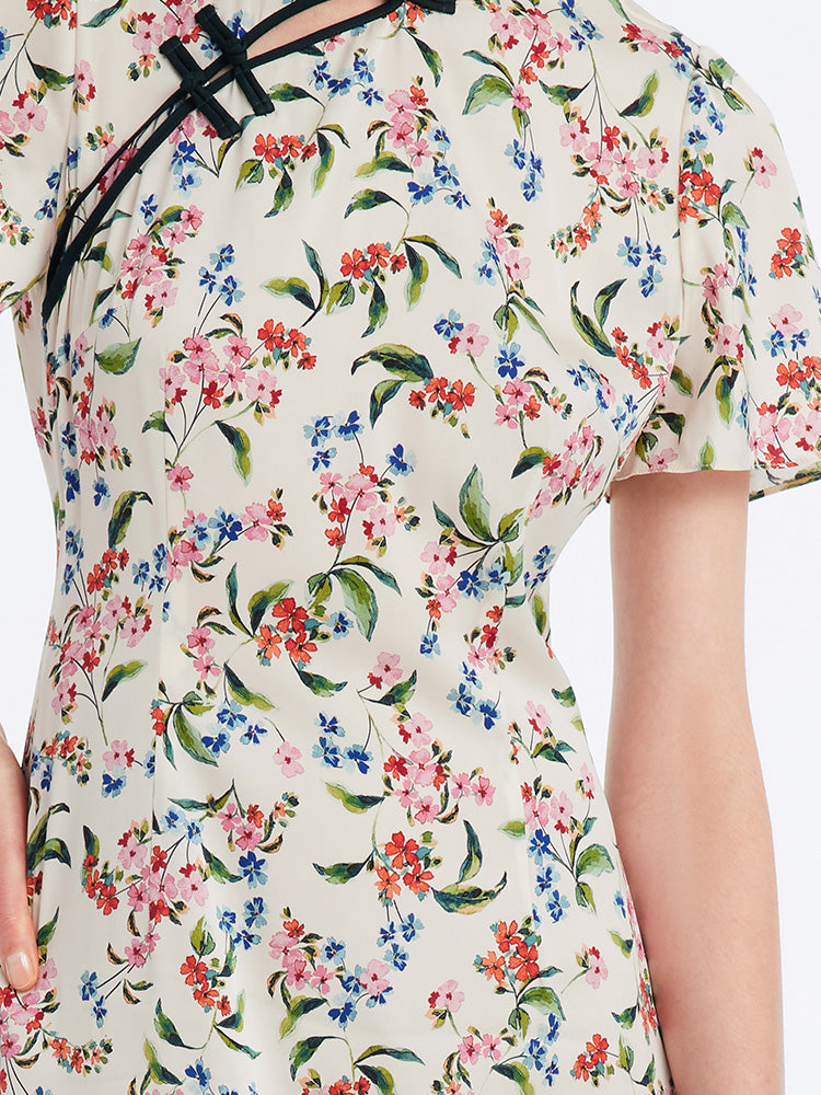 İpek Yırtmaçlı Cheongsam Qipao Midi Elbise