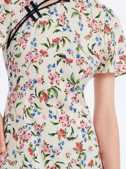 İpek Yırtmaçlı Cheongsam Qipao Midi Elbise