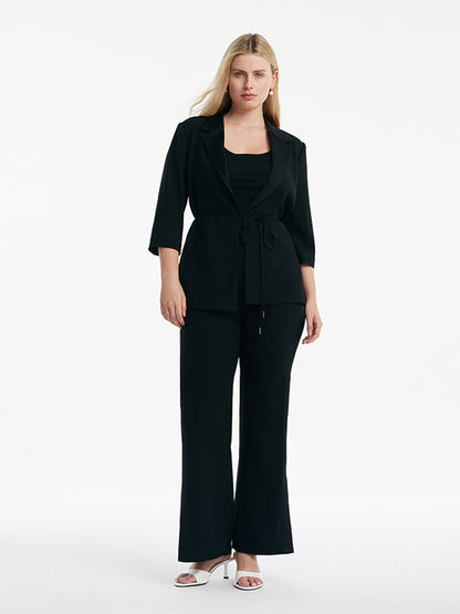 Triasetat 3/4 Kollu İpli Kemerli Kadın Blazer