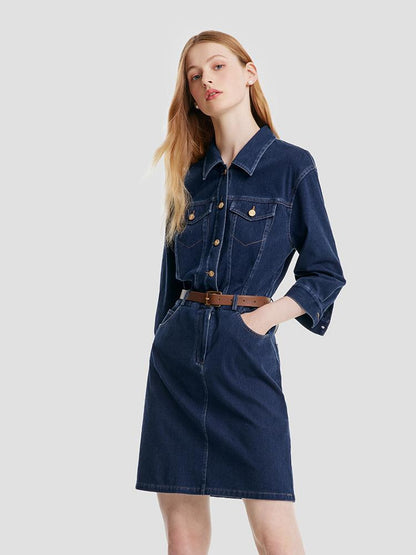 Kemerli Denim Mini Elbise