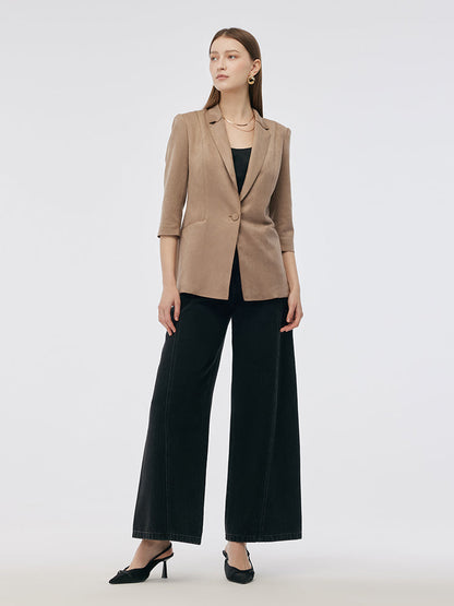Suni Süet Tek Düğme 3/4 Kol Kadın Blazer