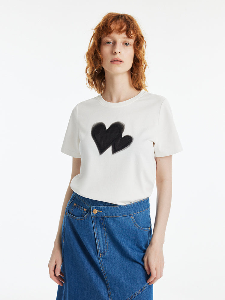 Kalp Baskılı Kadın T-Shirt
