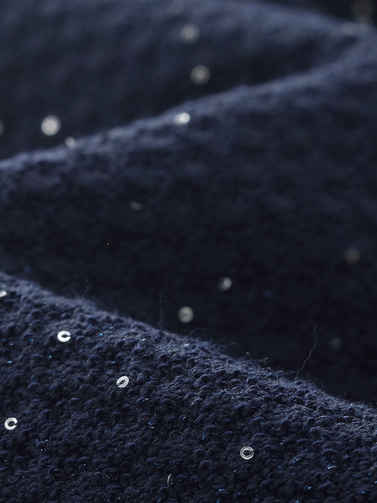 Denim Patchwork Payetler Büzgülü Bel Kadın Midi Elbise
