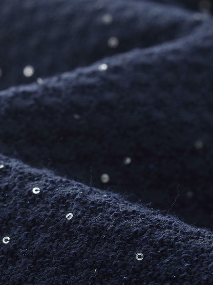 Denim Patchwork Payetler Büzgülü Bel Kadın Midi Elbise