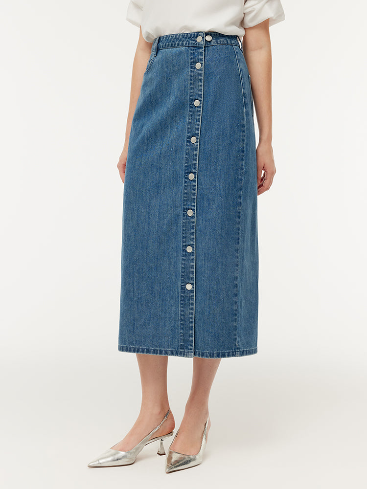 %100 Pamuk Denim Simli Ayarlanabilir Bel Kadın Etek