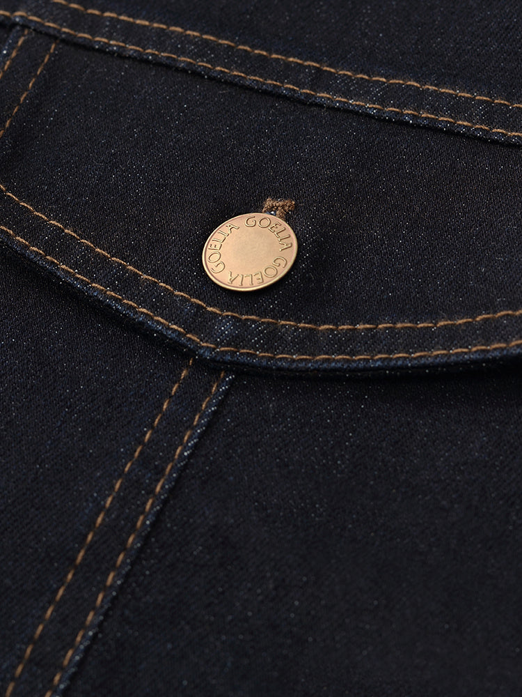 Dik Yaka Denim Kadın Crop Ceket