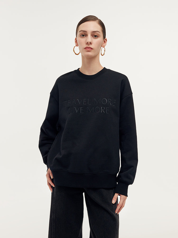 %100 Pamuk Loose Fit Harf İşlemeli Uniseks Kazak