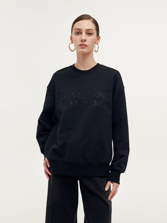 %100 Pamuk Loose Fit Harf İşlemeli Uniseks Kazak