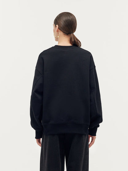 %100 Pamuk Loose Fit Harf İşlemeli Uniseks Kazak