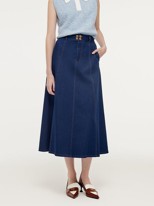 Denim A-Line Ayarlanabilir Bel Kadın Etek