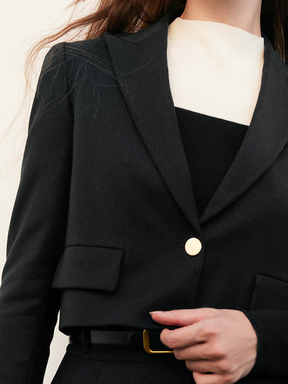 Yün Kısa Blazer Ve Pileli Yarım Etek İkili Takım