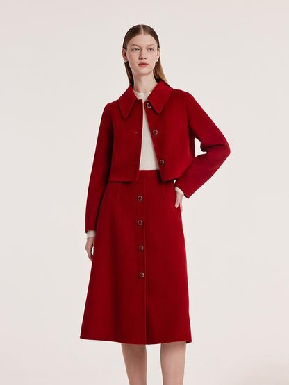 Tencel Yün Crop Ceket Ve Yarım Kadın Etek Takım
