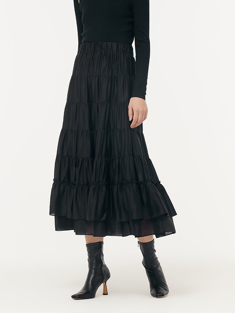 Tencel Kadın Katlı Maxi Etek