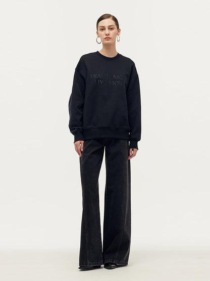 %100 Pamuk Loose Fit Harf İşlemeli Uniseks Kazak