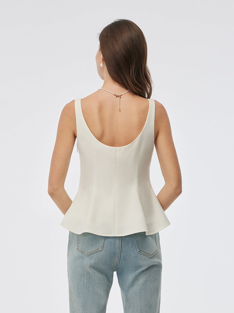 Streç Yuvarlak Yaka Kadın Peplum Tank Top