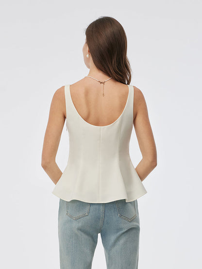 Streç Yuvarlak Yaka Kadın Peplum Tank Top