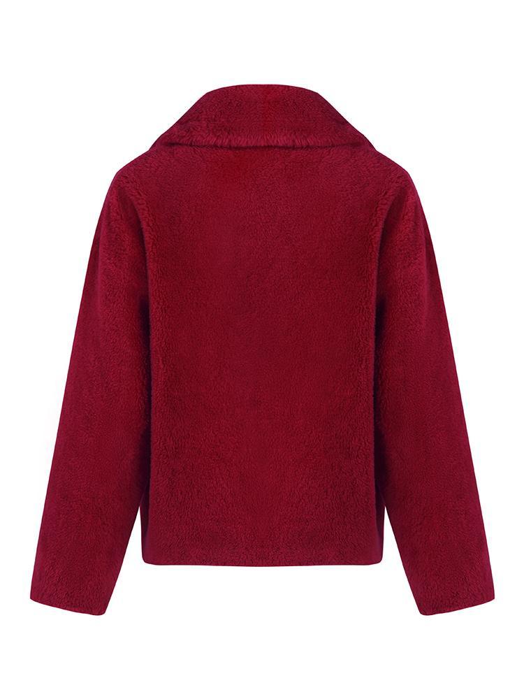 Yaka Kruvaze Teddy Kuzu Yünü Kısa Kaban