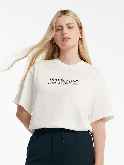 Saf Pamuklu Şık Harf Baskı Kadın T-Shirt