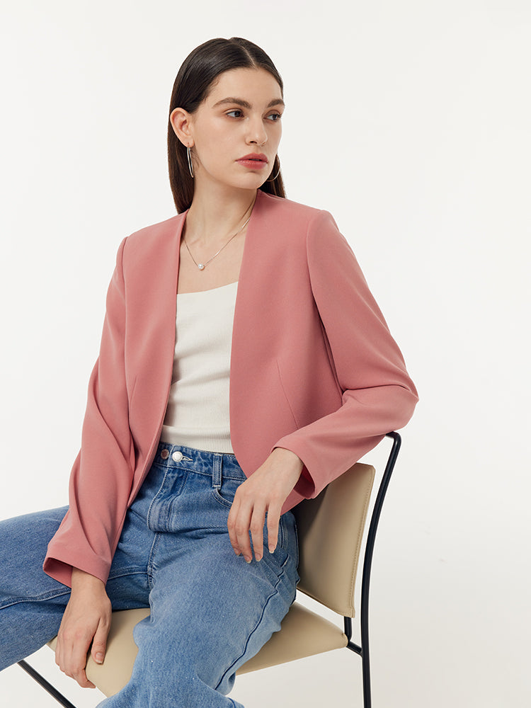 Asetat Yakasız Kadın Crop Blazer